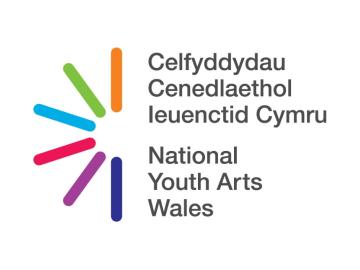 Coloured stripes in semi cirlce with National Youth Arts Wales written alongside